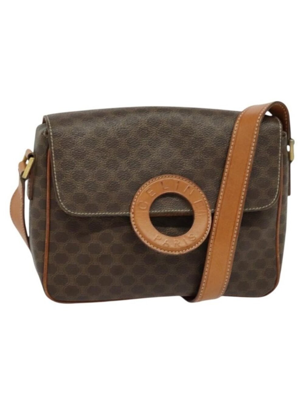 Authentic CELINE Macadam Canvas Shoulder Bag PVC Brown Gold